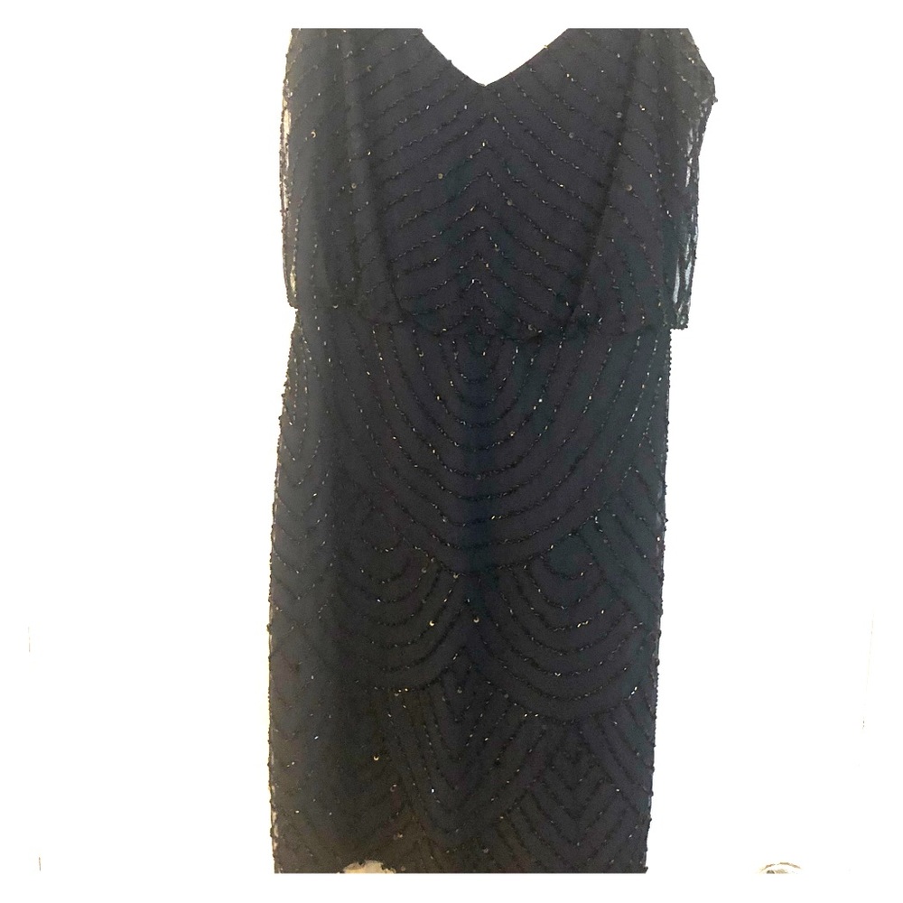 ADRIANNA PAPELL NAVY BEADED COCKTAIL DRESS